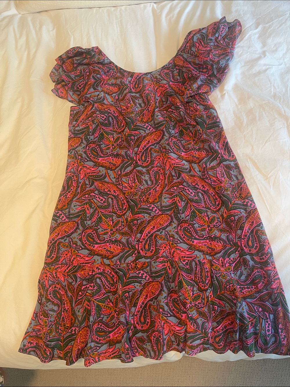 J Crew Silk Paisley Flutter-Sleeve Dress